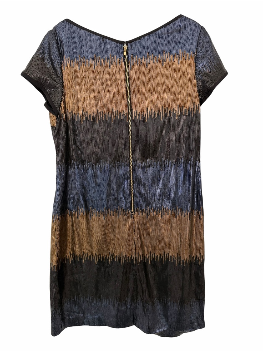 Ivy & Blu Sequin Stripe V-Neck Shift Dress in Black, Gold & Blue Size 10 - Picture 10 of 10